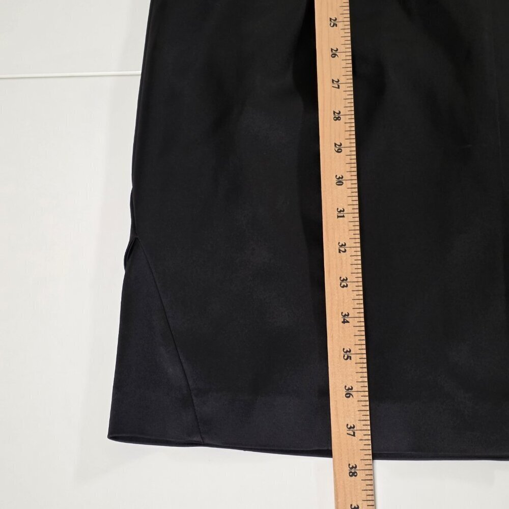 Catherine Malandrino Satin Dress XL Black Mini Lined Chiffon SS Bow LBD Cocktail - Picture 9 of 16